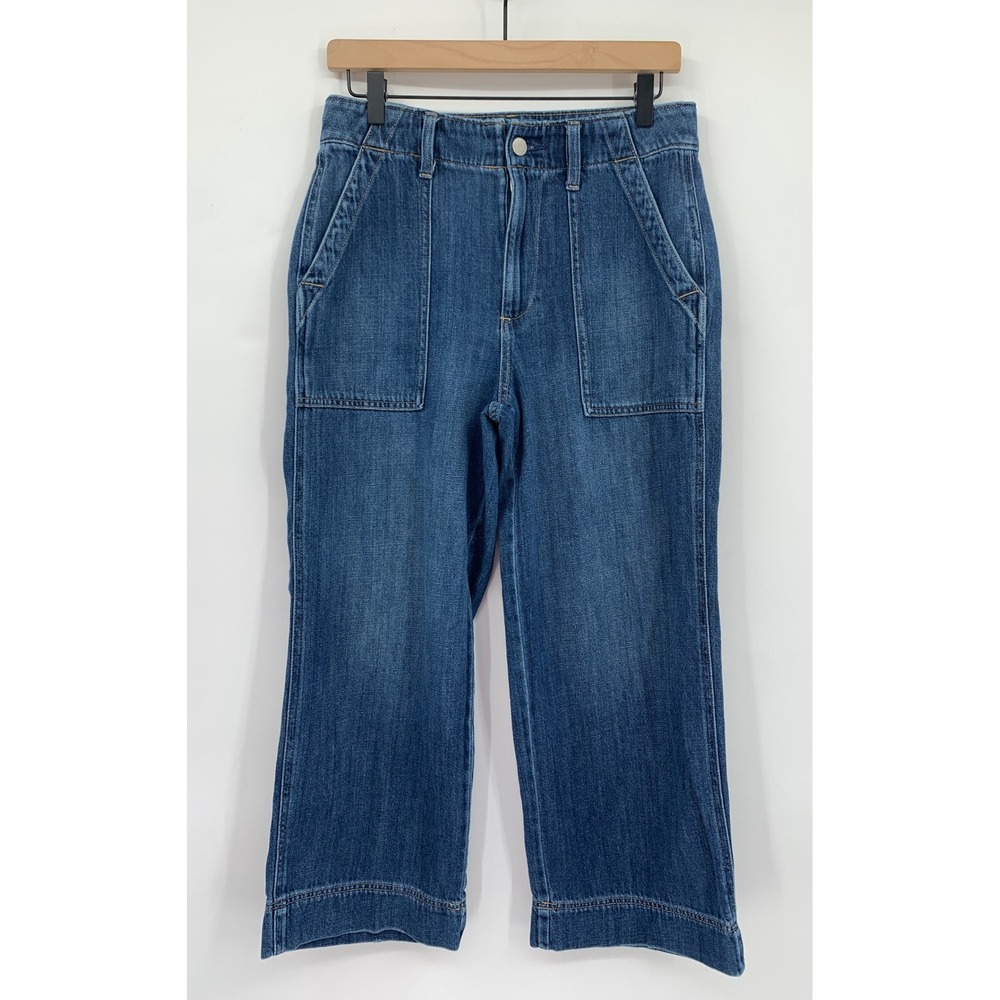Gap Wide Leg Jeans Womens 10/30 Blue Patch Pocket High Rise Crop Denim Pants